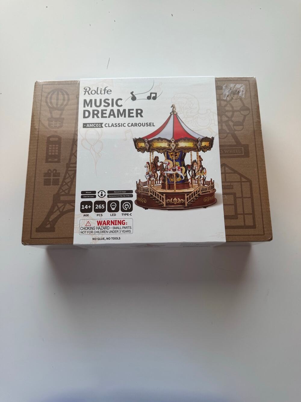 Rolife Music Dreamer Classic Carousel AMC01 265pc LED Wooden Building Kit 14+